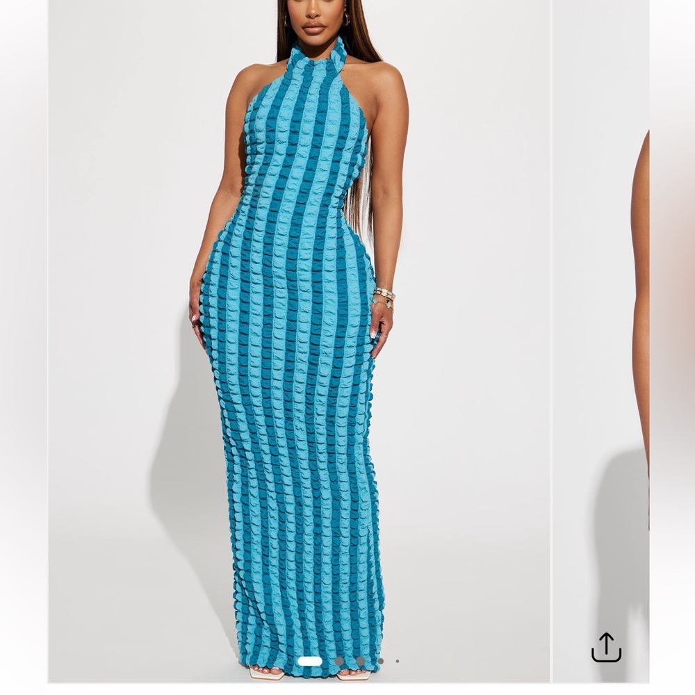 Fashion Nova Teal Ruffled Dress